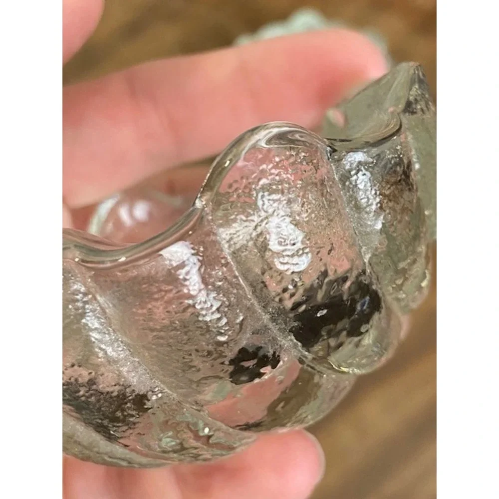 Vintage Clear Textured Glass Clamshell Trinket Dish Lidded Jewelry Box Nautical